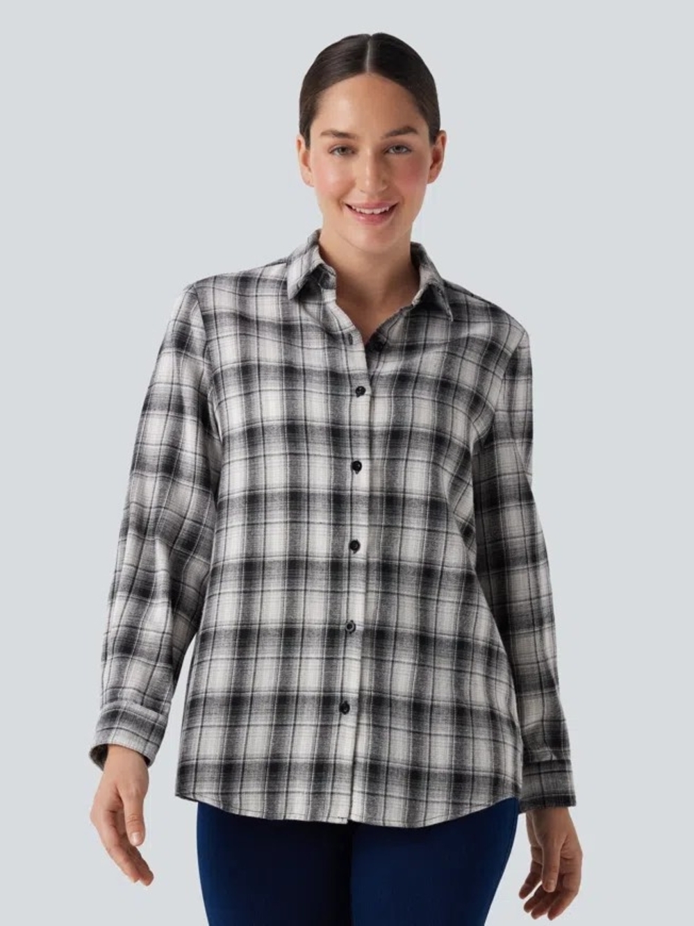 HALARA Black & White NWOT Long Sleeve Plaid Casual Shirt